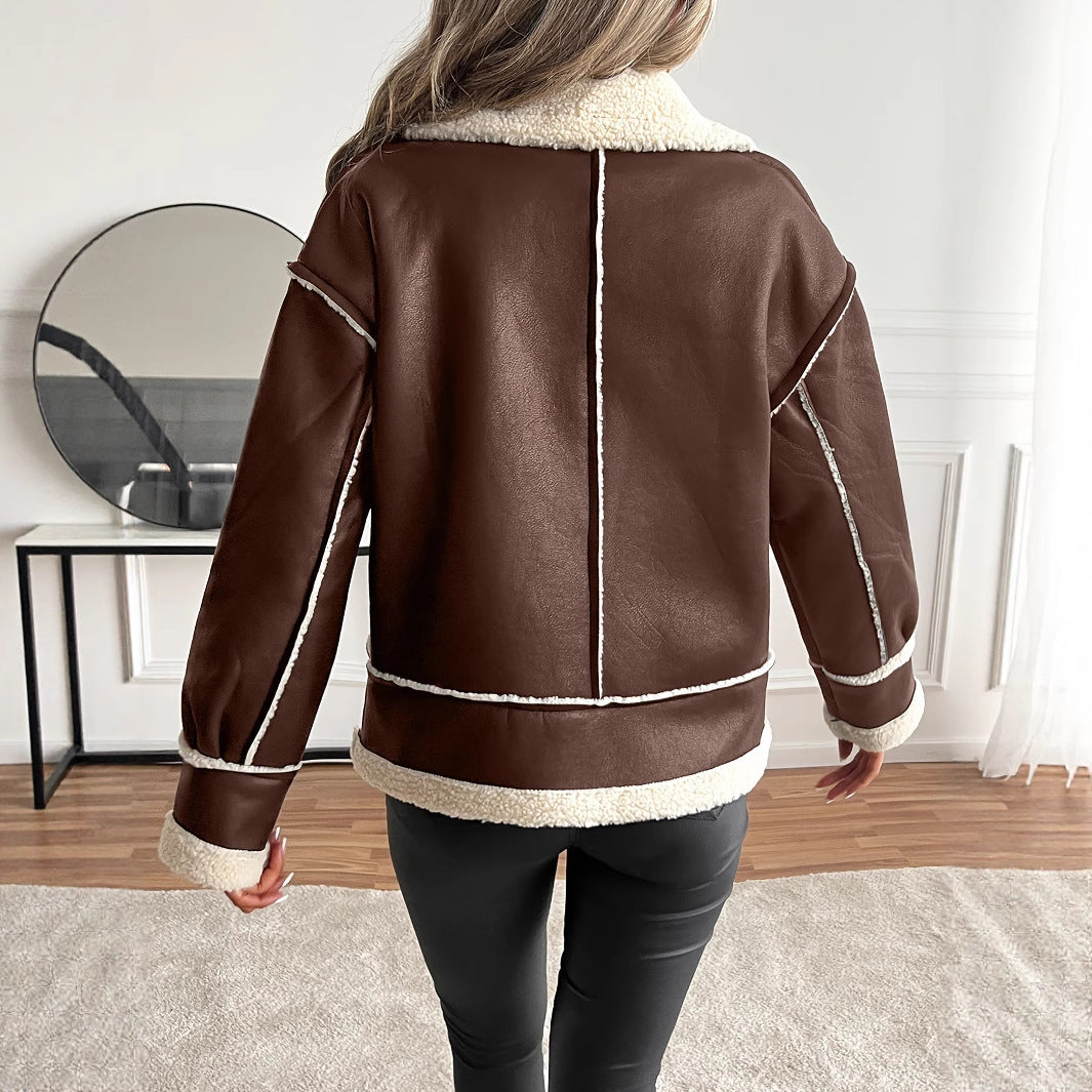 Leather Jacket for Women with Teddy Lining