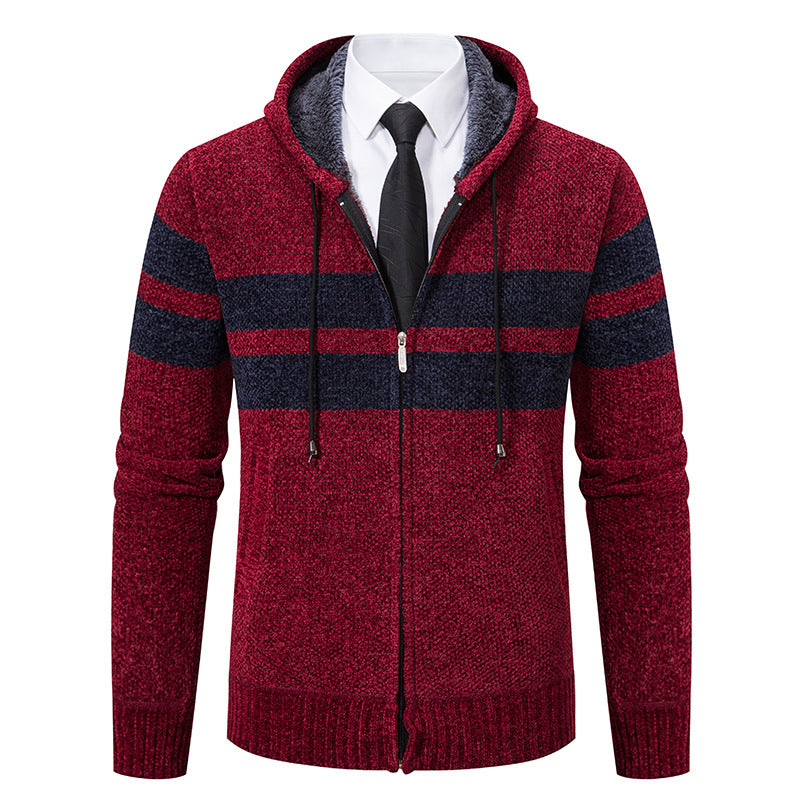 Men's Zip Hoodie with Stripes and Adjustable Hood