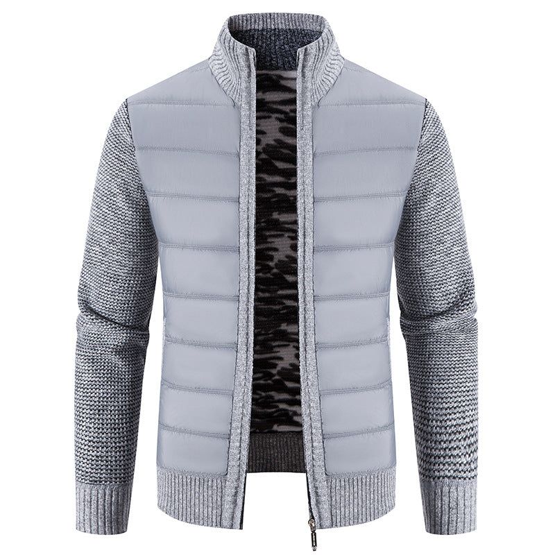 Men's Quilted Front Bomber Jacket with Knitted Sleeves