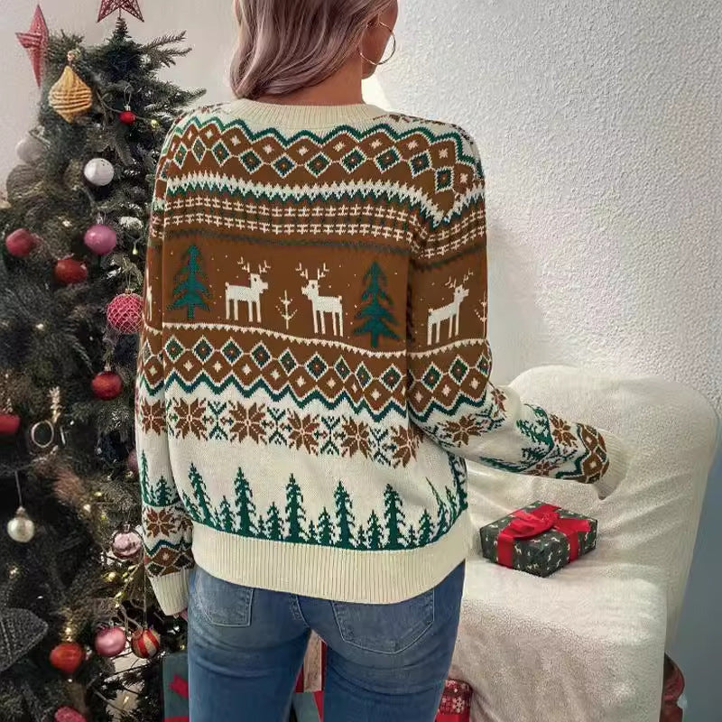 Warm and Festive Knitted Christmas Sweater with Reindeer Design