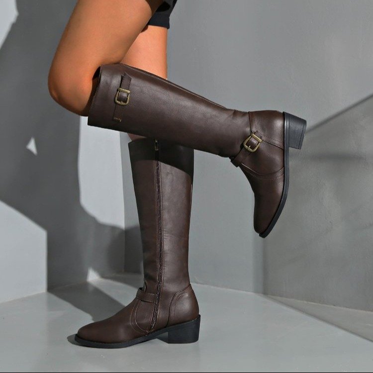 Women's Knee-High Riding Boots with Block Heels