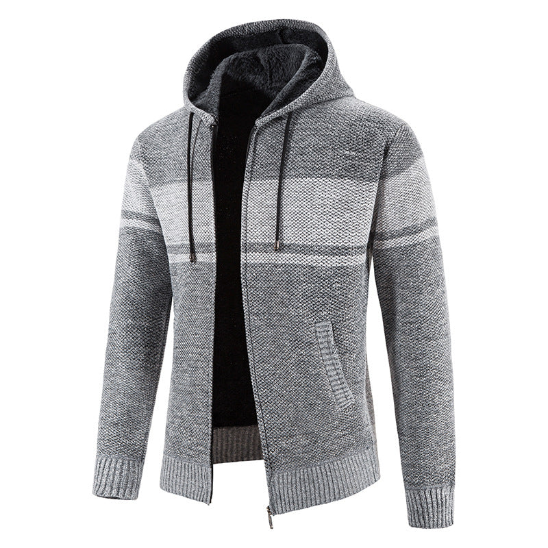 Men's Striped Hoodie with Cozy Teddy Lining