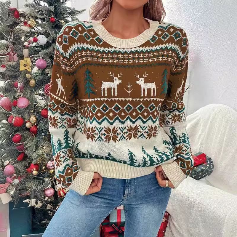 Warm and Festive Knitted Christmas Sweater with Reindeer Design