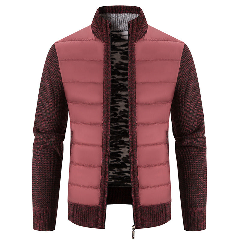Men's Quilted Front Bomber Jacket with Knitted Sleeves