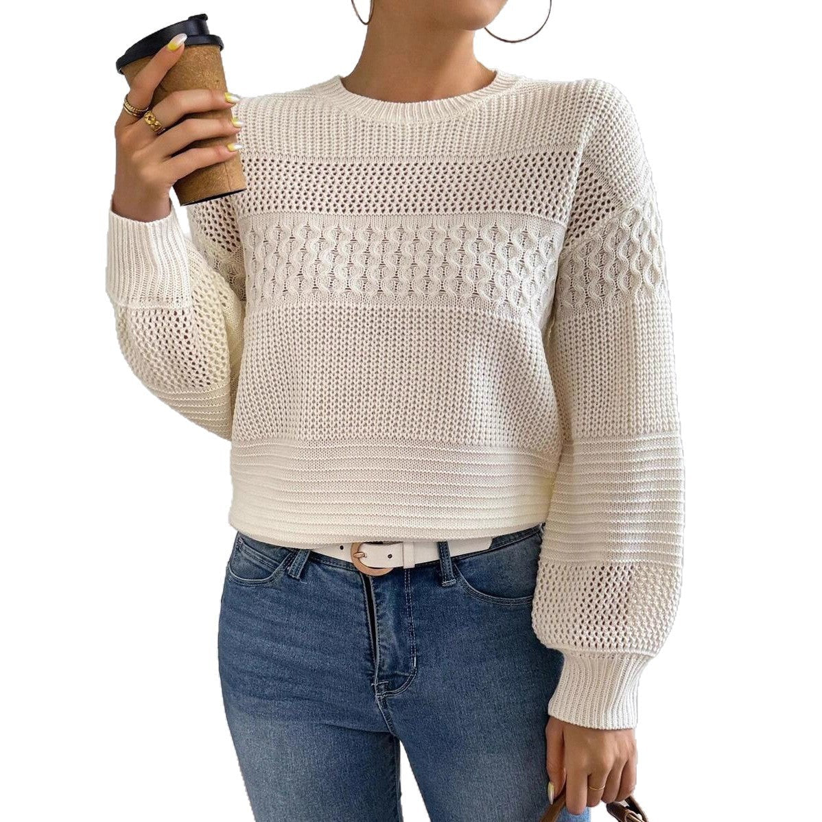 Cozy Cable Knit Sweater Featuring Open Stitch Design