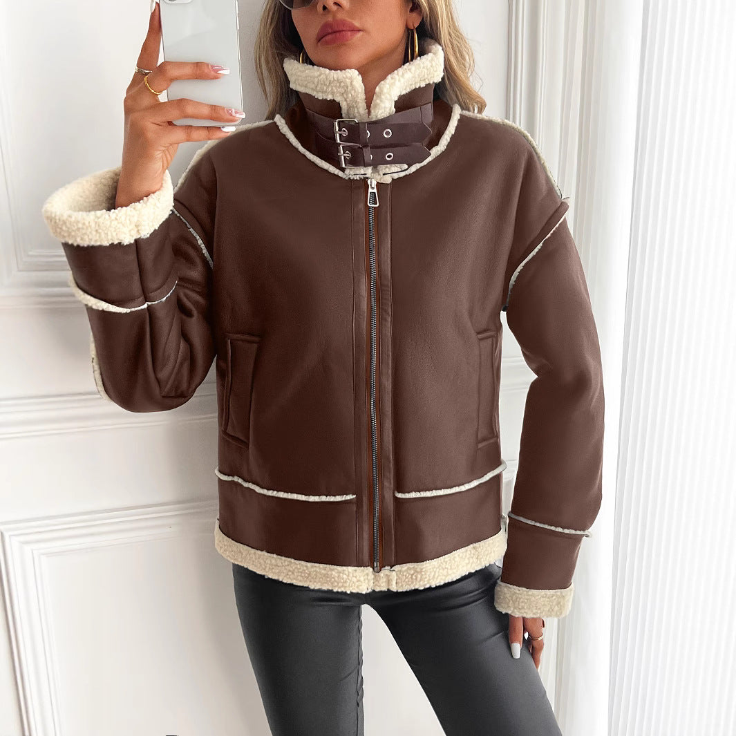Leather Jacket for Women with Teddy Lining