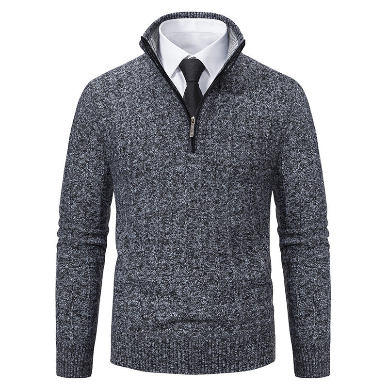 Men's Cable Knit Troyer with Stand-Up Collar