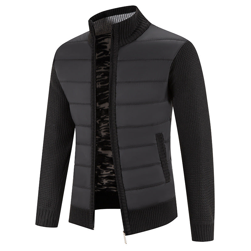 Men's Quilted Front Bomber Jacket with Knitted Sleeves