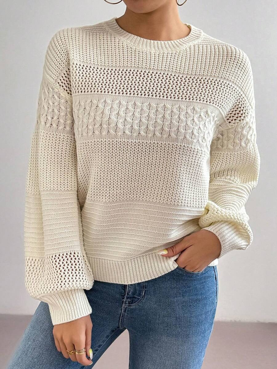 Cozy Cable Knit Sweater Featuring Open Stitch Design