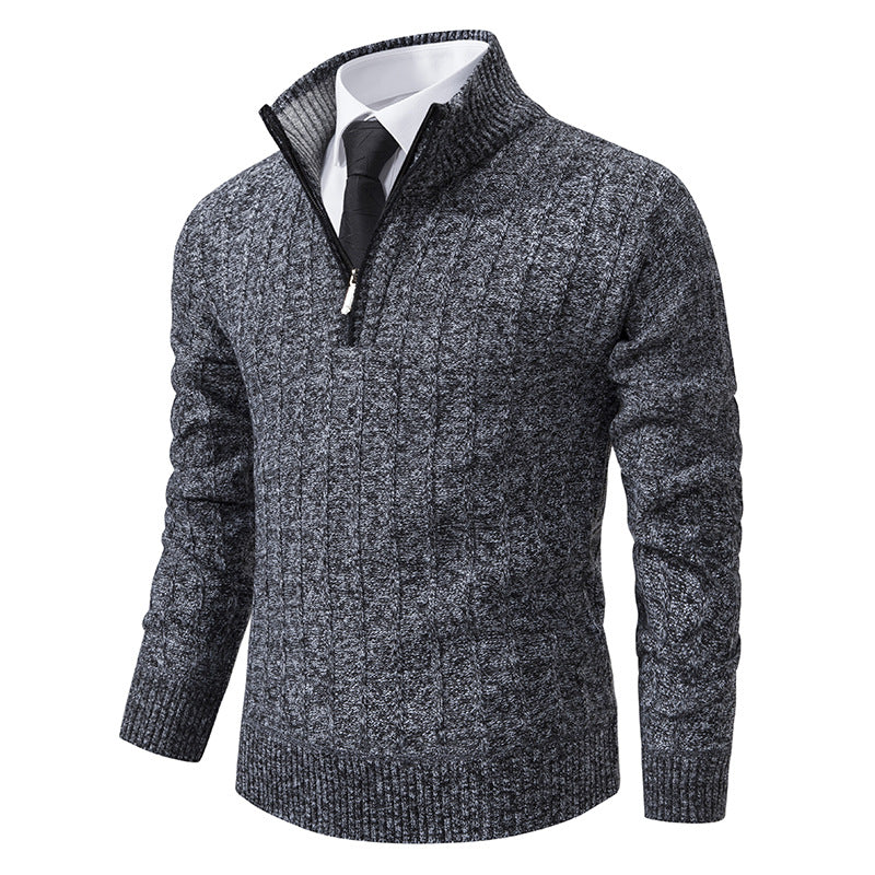 Men's Cable Knit Troyer with Stand-Up Collar