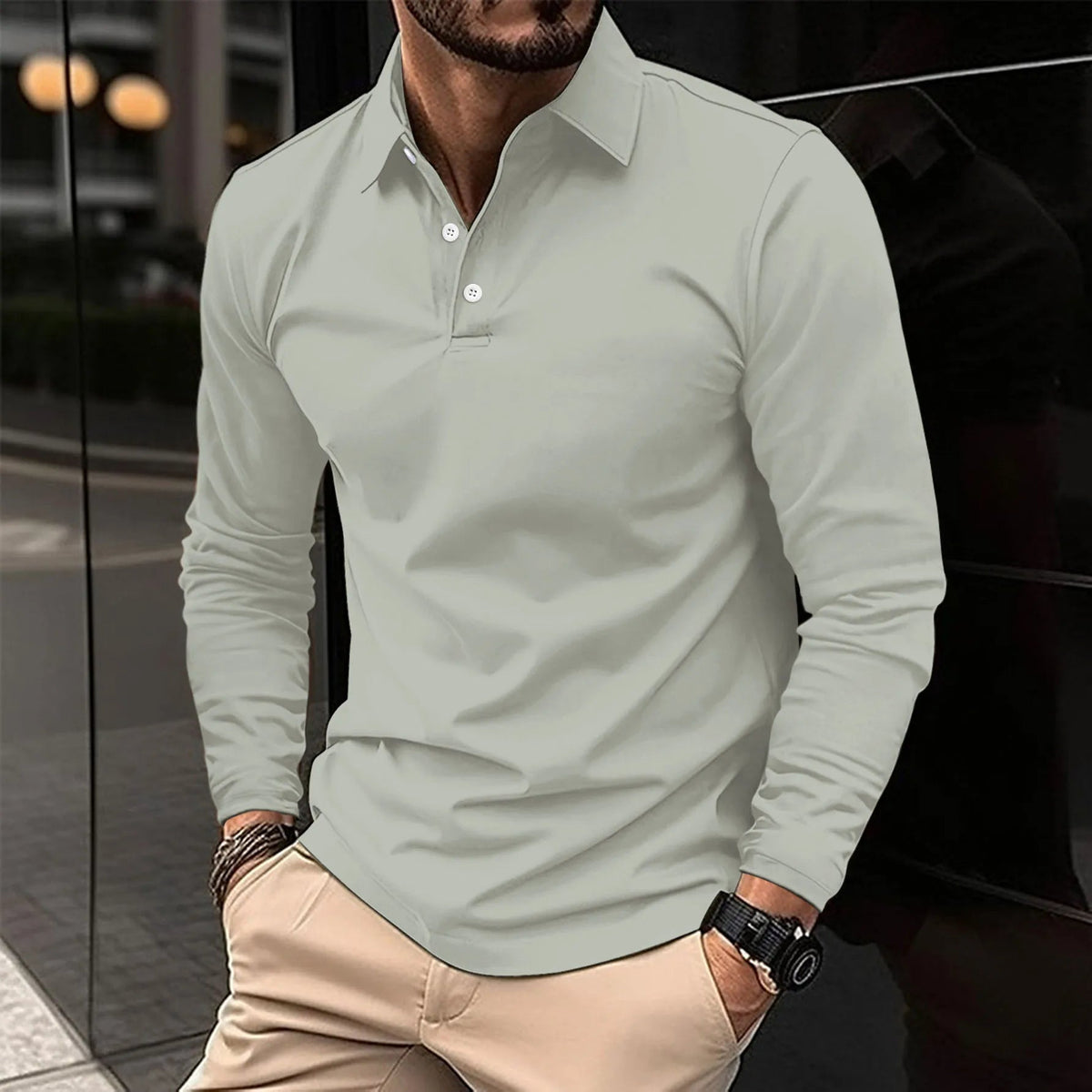 Men's Classic Collar Long Sleeve Polo Shirt | Comfortable Fit