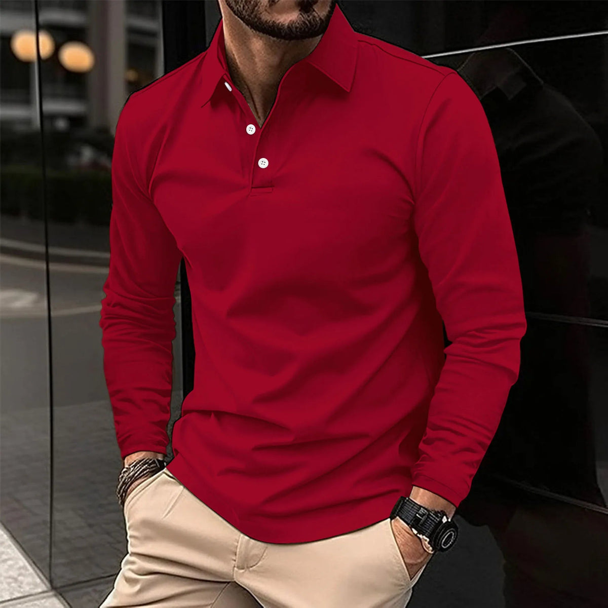 Men's Classic Collar Long Sleeve Polo Shirt | Comfortable Fit