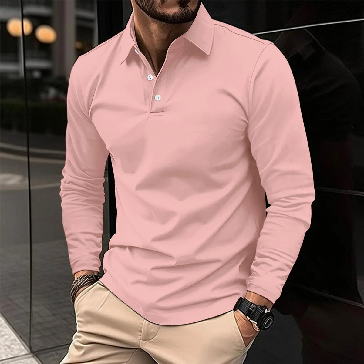Men's Classic Collar Long Sleeve Polo Shirt | Comfortable Fit