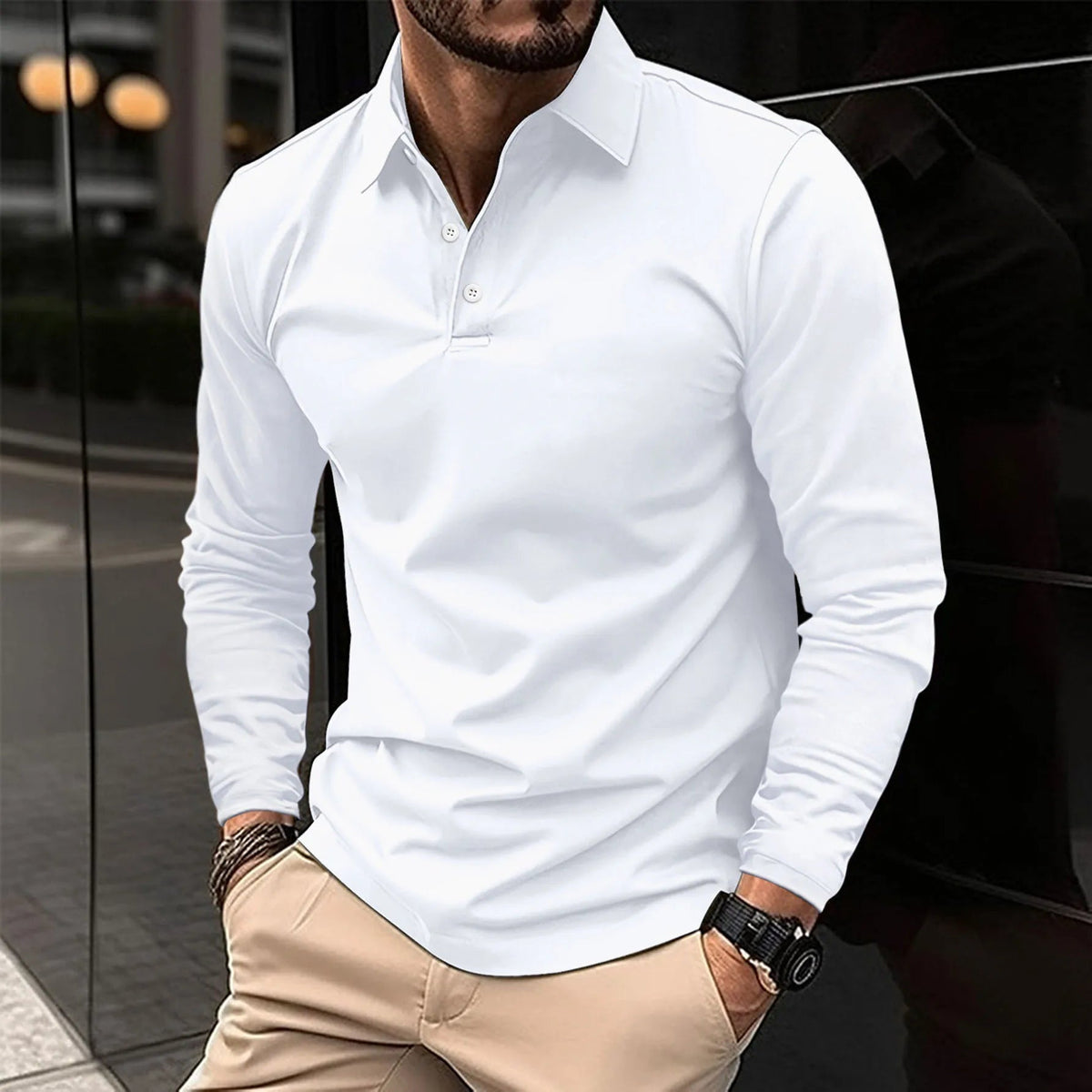 Men's Classic Collar Long Sleeve Polo Shirt | Comfortable Fit