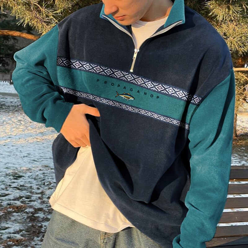 Men's Oversized Casual Quarter-Zip Sweatshirt