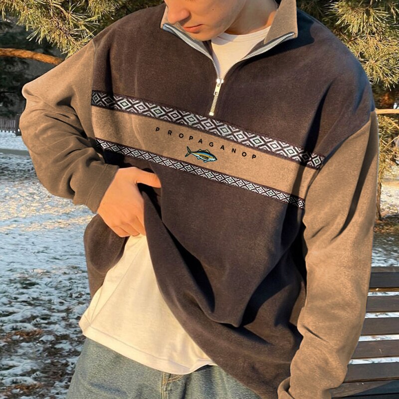 Men's Oversized Casual Quarter-Zip Sweatshirt