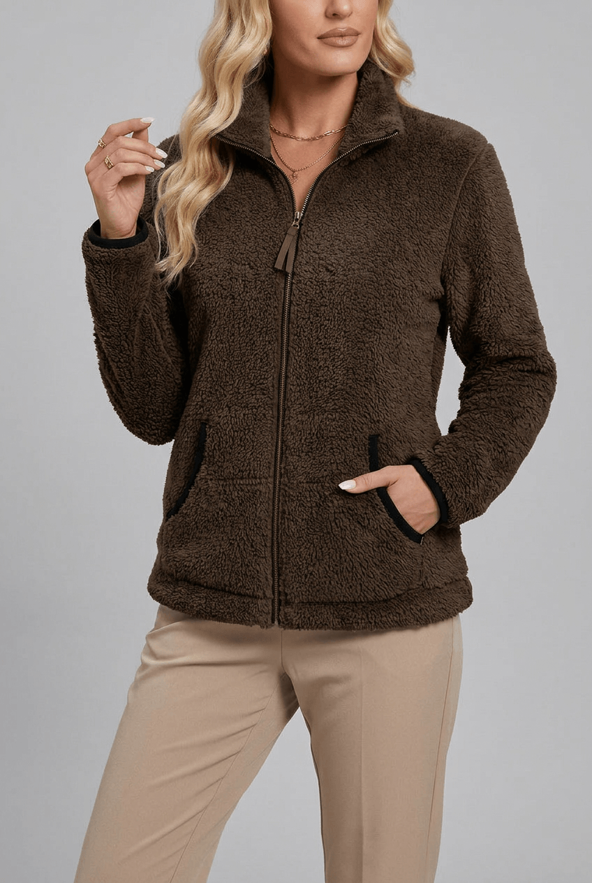 Warm Fleece Women's Zip-Up Jacket with Stand Collar