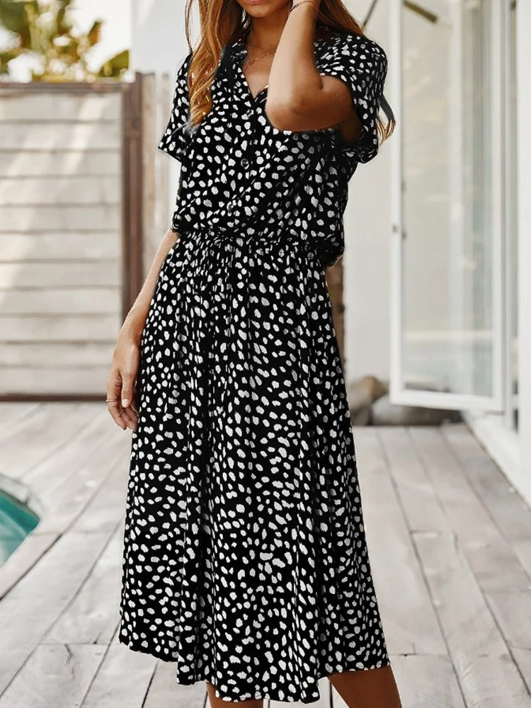 Nomi – Women’s Midi Dress with Adjustable Waist and Summer Print