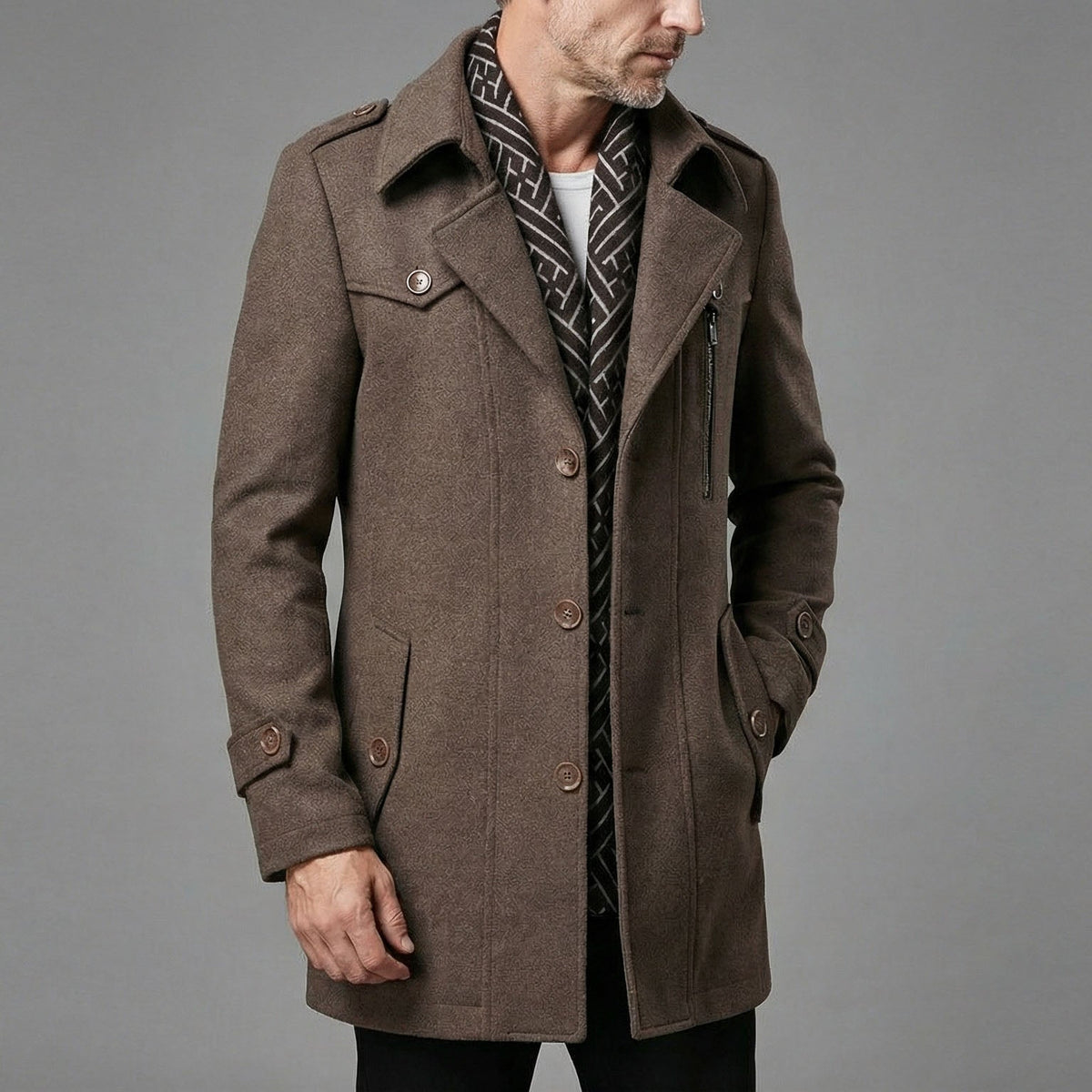 Stylish Men's Wool-Blend Scarf Coat for Warmth