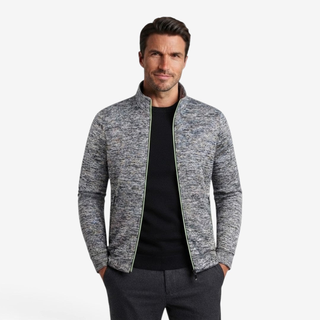 Sleek Slim-Fit Men's Cardigan with Stand-Up Collar and Zippered Pockets