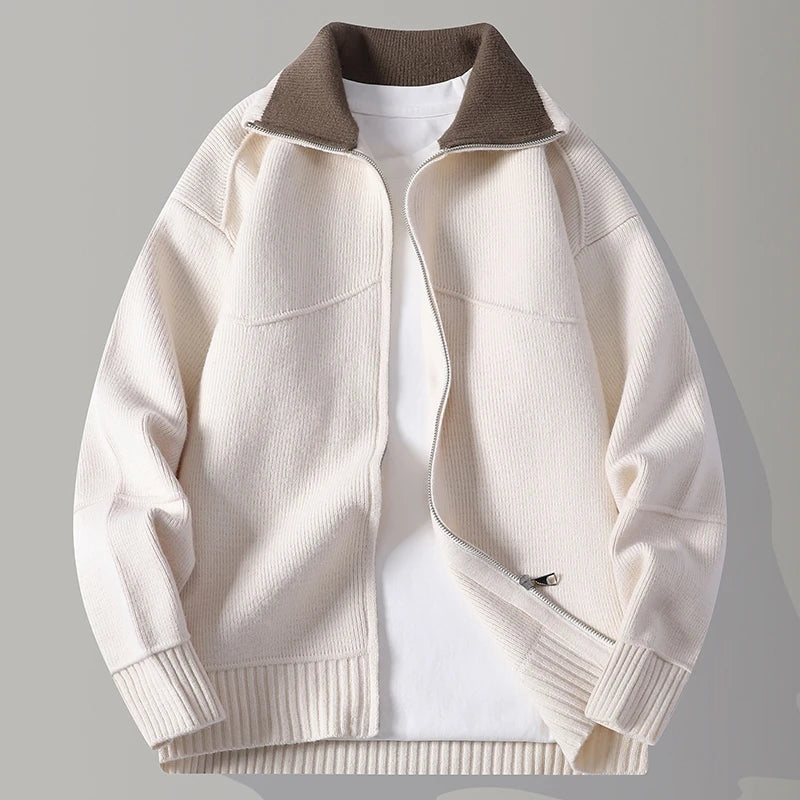 Men's Knit Zip-Up Cardigan with Mock Neck for Versatile Business and Casual Style
