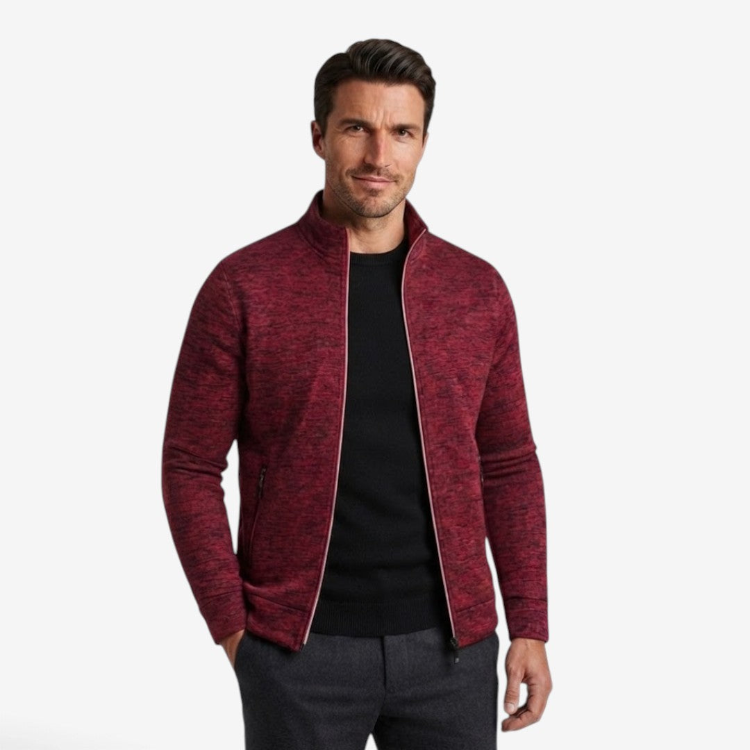 Sleek Slim-Fit Men's Cardigan with Stand-Up Collar and Zippered Pockets