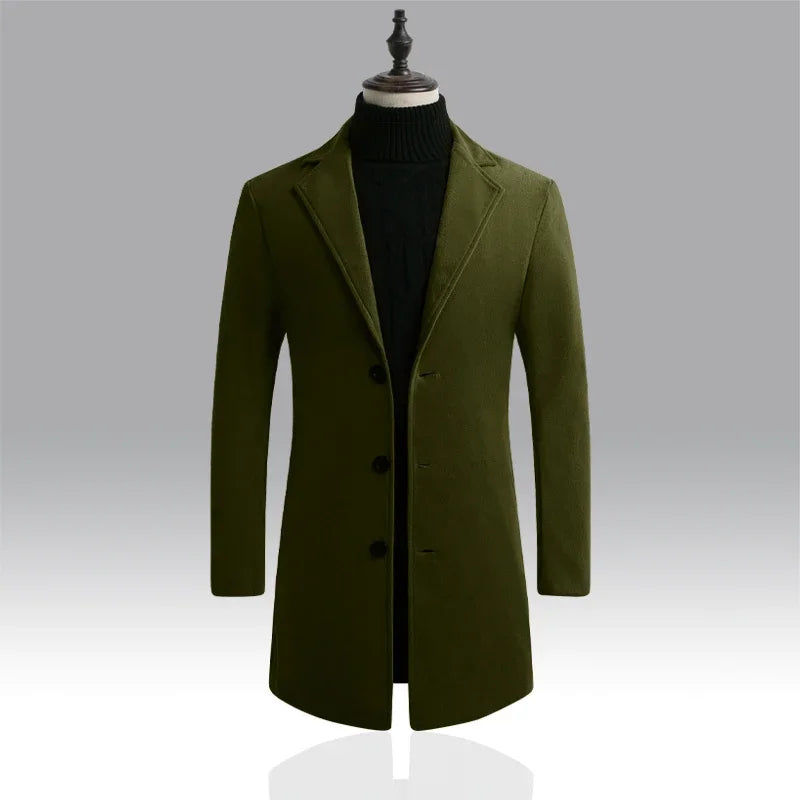 The Beverley Men's Long Cotton Overcoat – Wool Blend