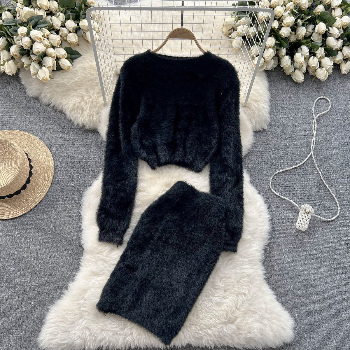 Cozy Two-Piece Party Ensemble: Sweater and Skirt Set