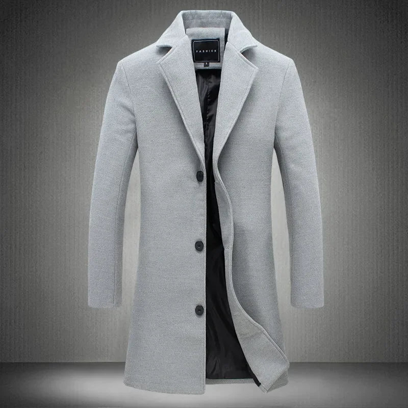 The Beverley Men's Long Cotton Overcoat – Wool Blend