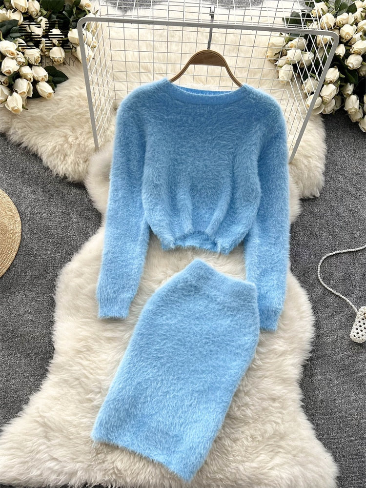 Cozy Two-Piece Party Ensemble: Sweater and Skirt Set