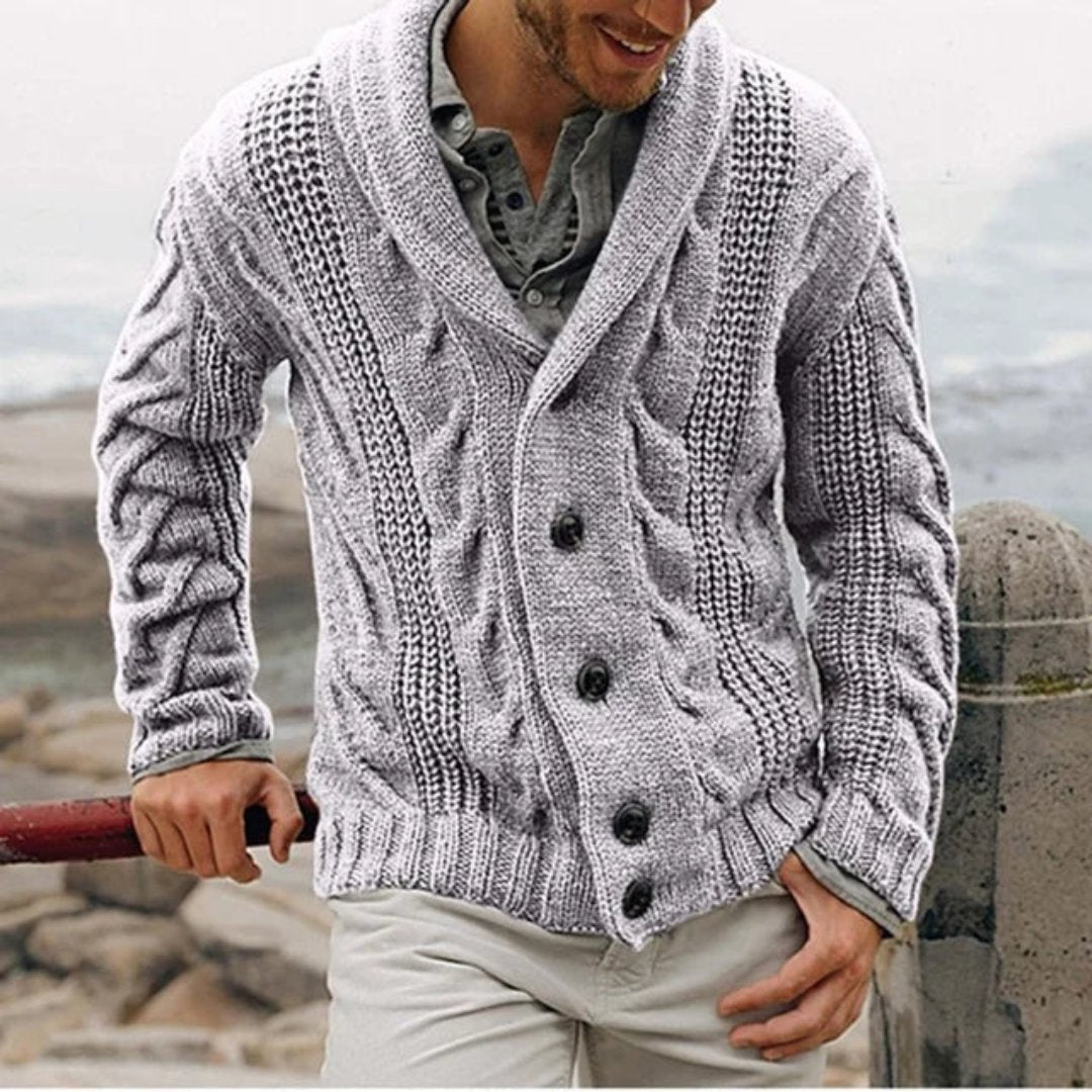 James | Men's Cable Knit Jacket with Shawl Collar