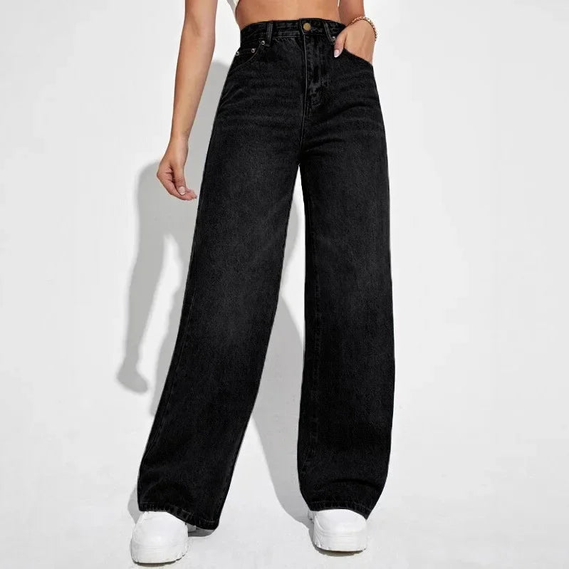 Ladies High Waist Wide Leg Jeans | Timeless design in sturdy denim