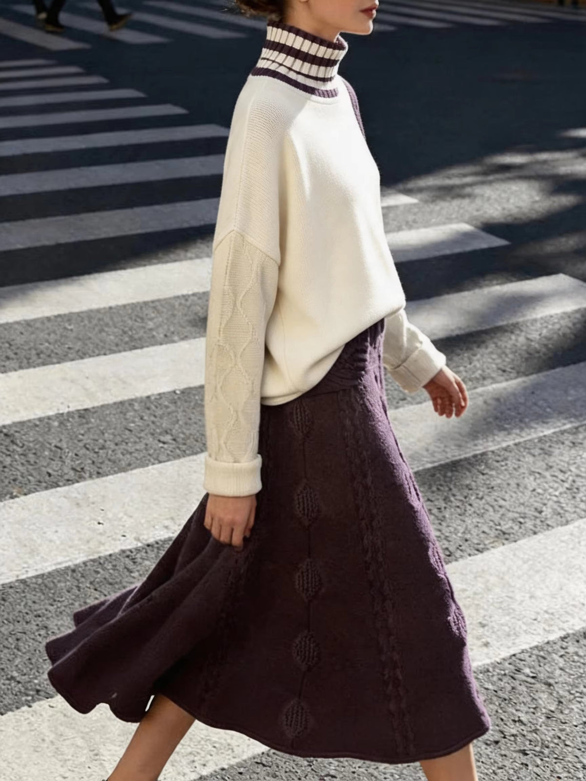 Women's Knit Set with Striped Turtleneck