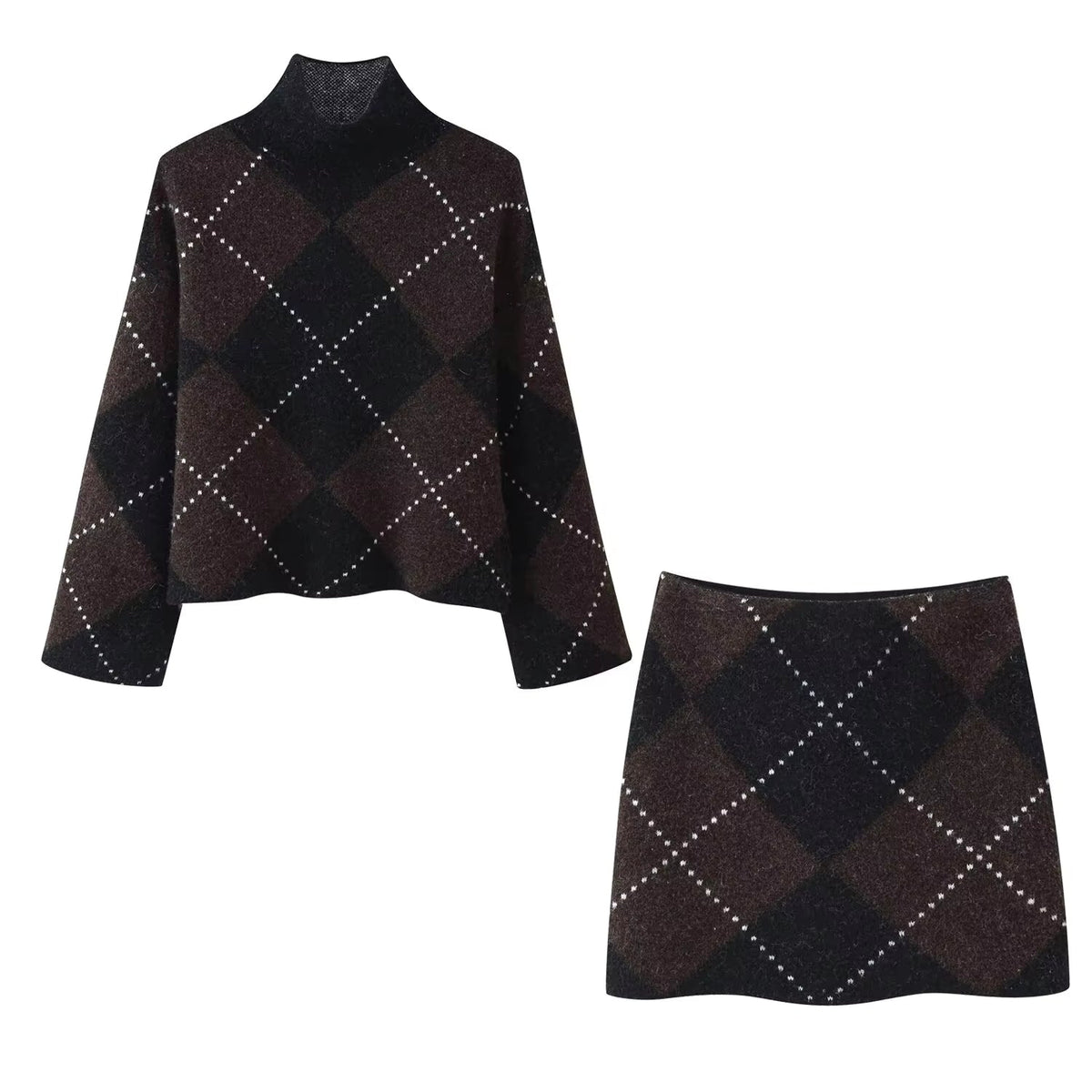 Women's Two Piece Knit Set in Diamond Pattern