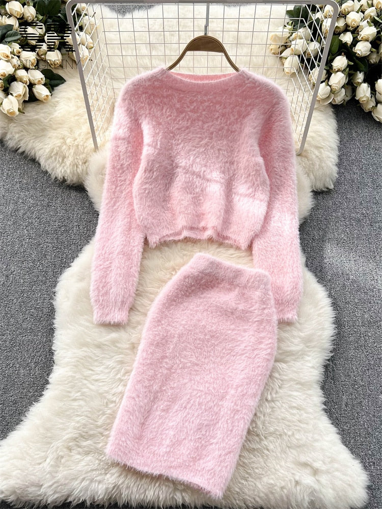 Cozy Two-Piece Party Ensemble: Sweater and Skirt Set