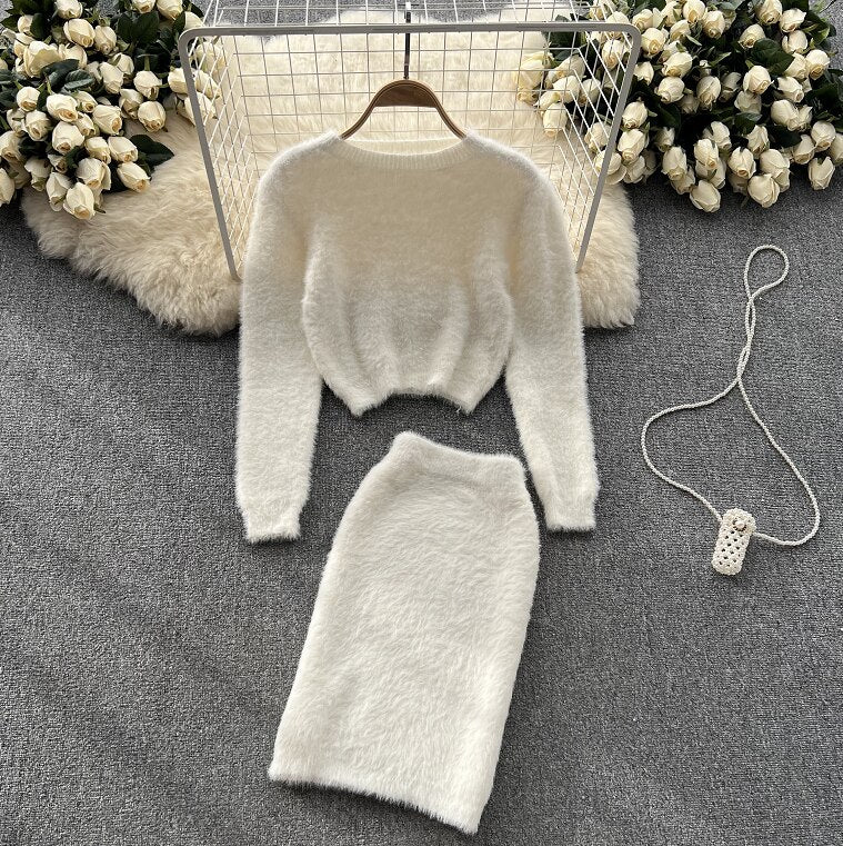 Cozy Two-Piece Party Ensemble: Sweater and Skirt Set