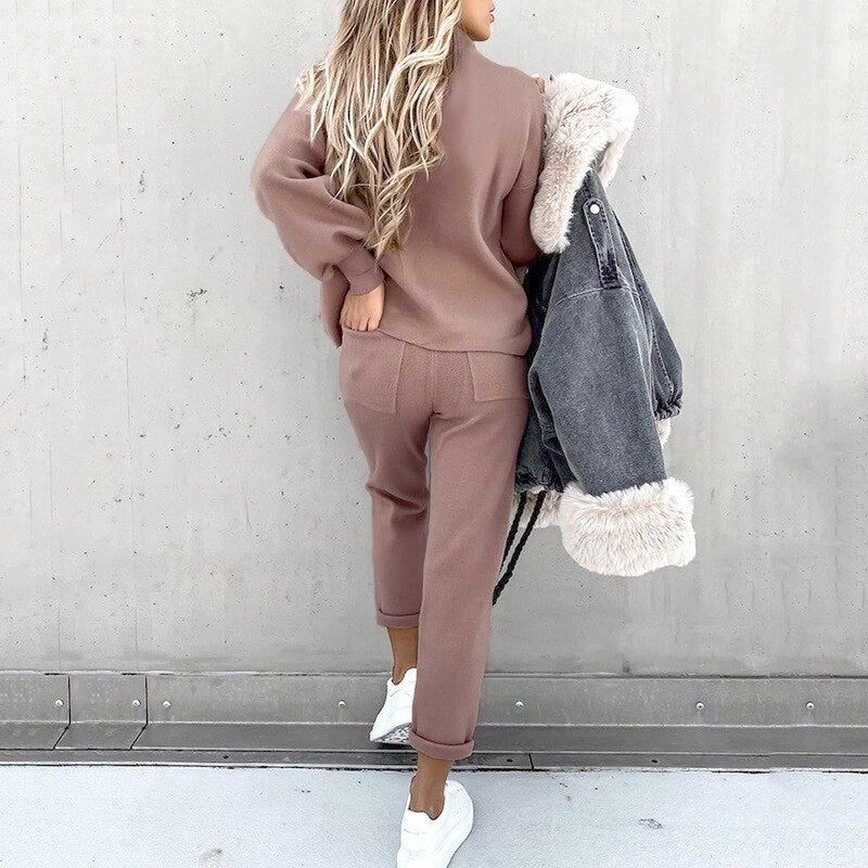 Comfortable Two-Piece Sweater and Trouser Set