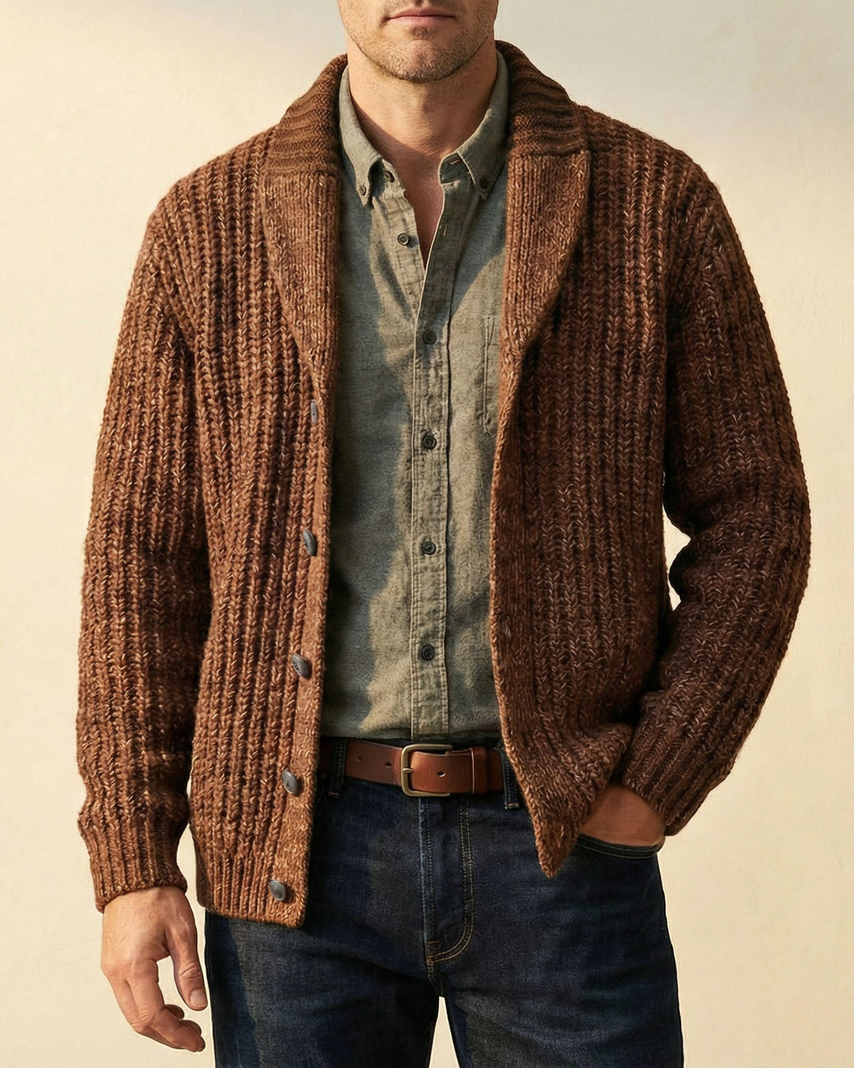 Cozy Classic Men's Wool Blend Knitted Cardigan
