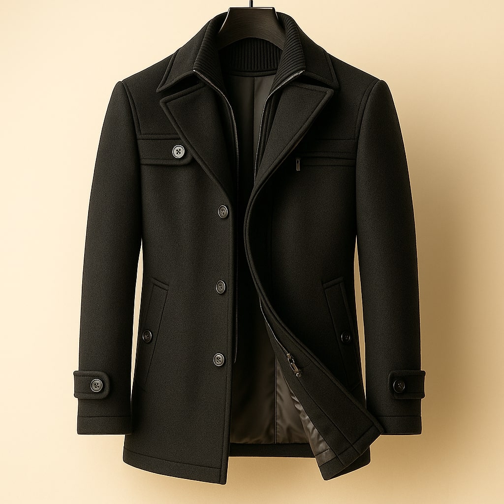 Stylish Men's Wool Coat with Windproof Design
