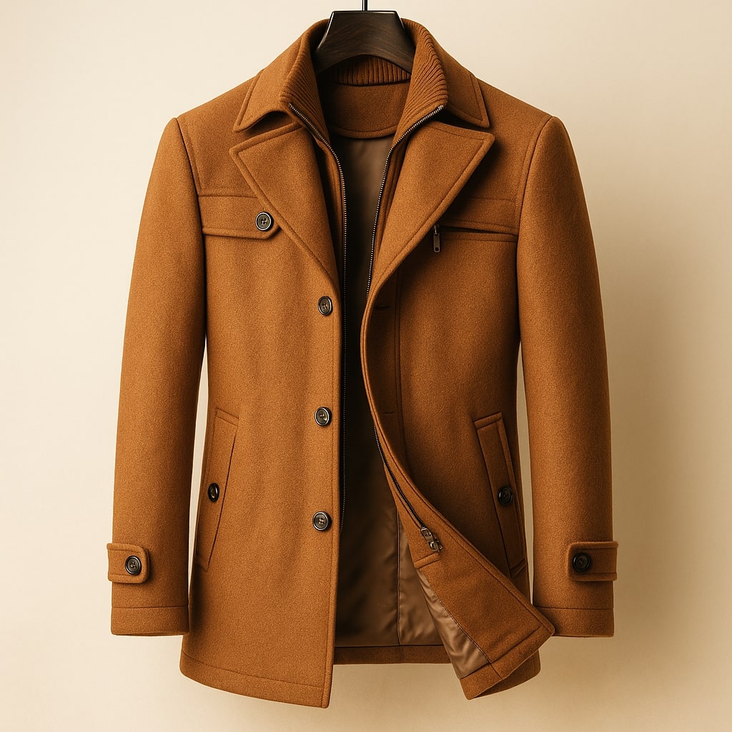 Stylish Men's Wool Coat with Windproof Design