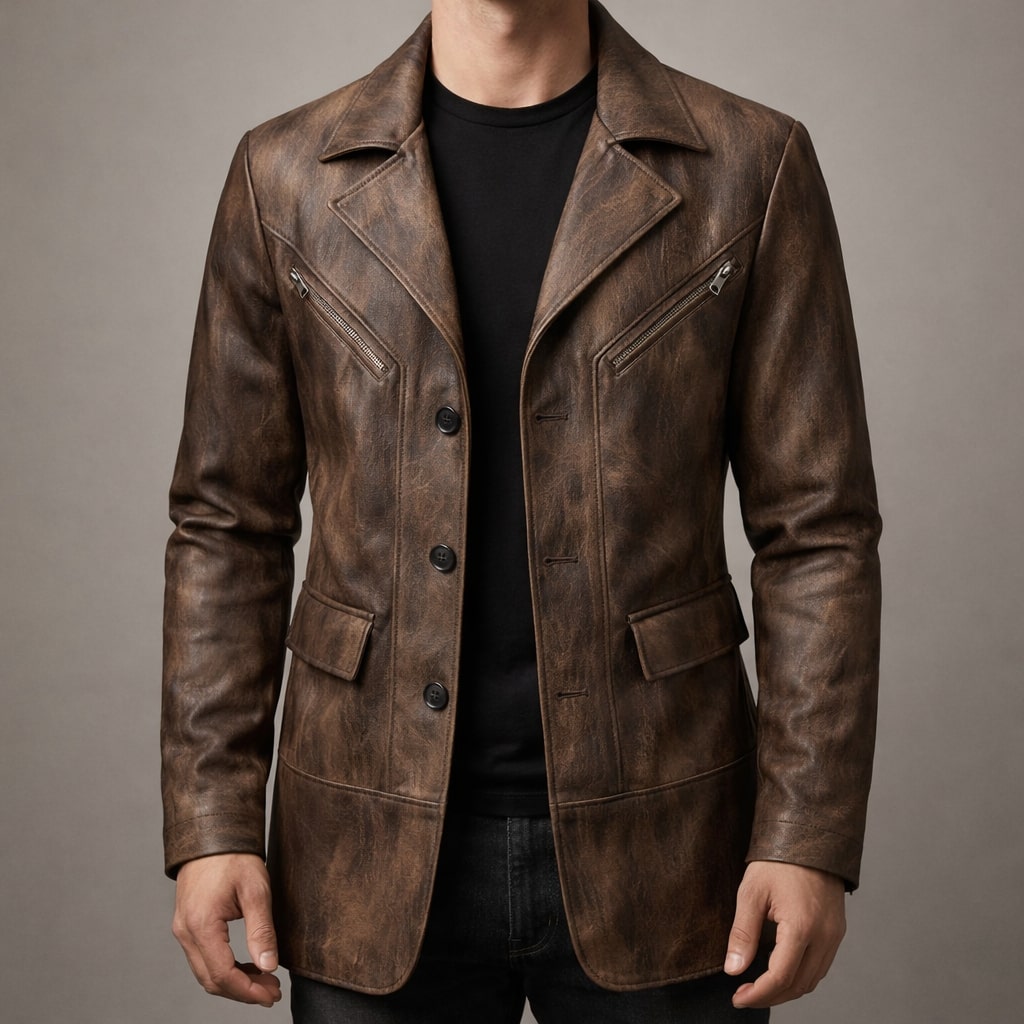 Refined Men's Leather Jacket with Structured Design