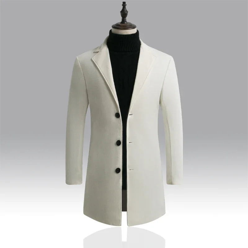 The Beverley Men's Long Cotton Overcoat – Wool Blend