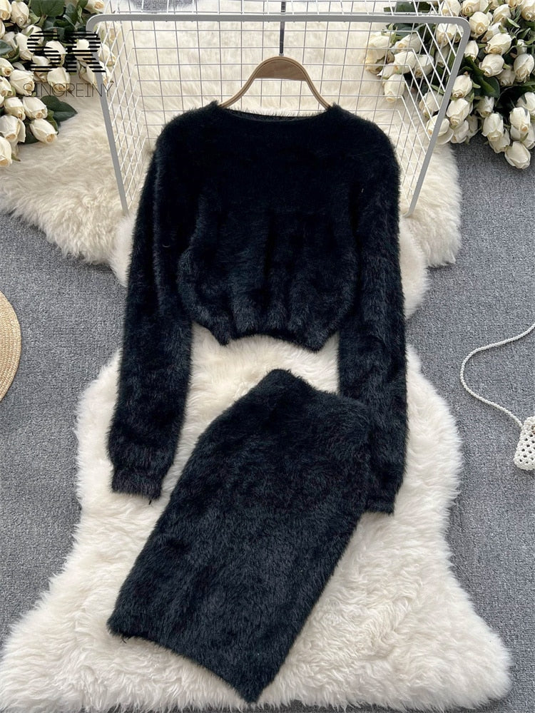 Cozy Two-Piece Party Ensemble: Sweater and Skirt Set