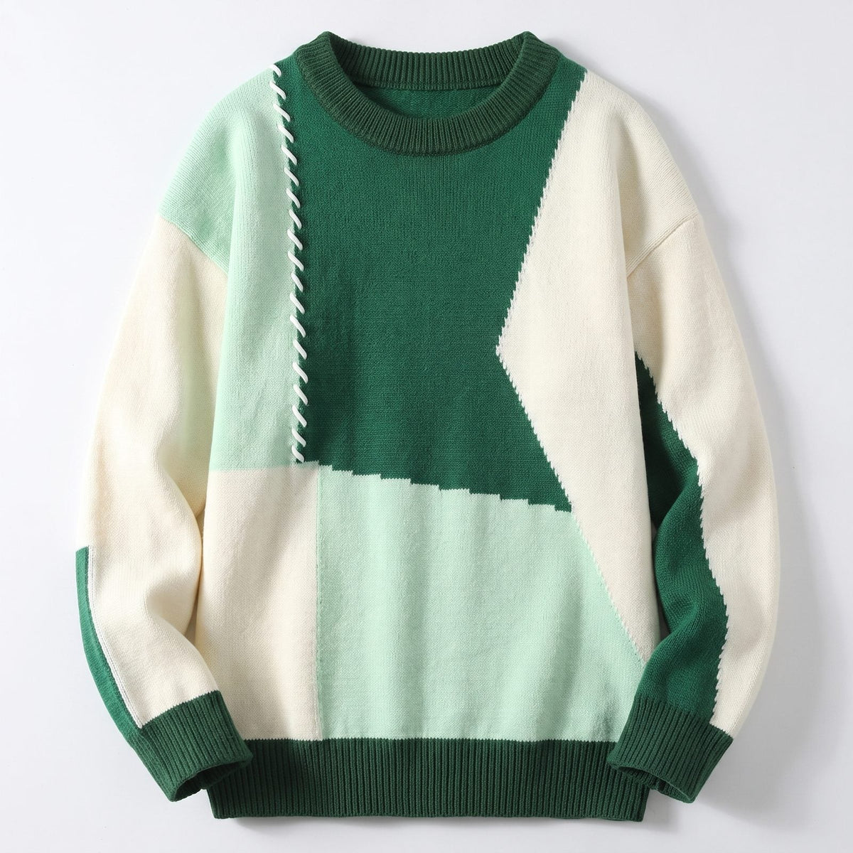 Men's Loose Fit Patchwork Knitted Jumper