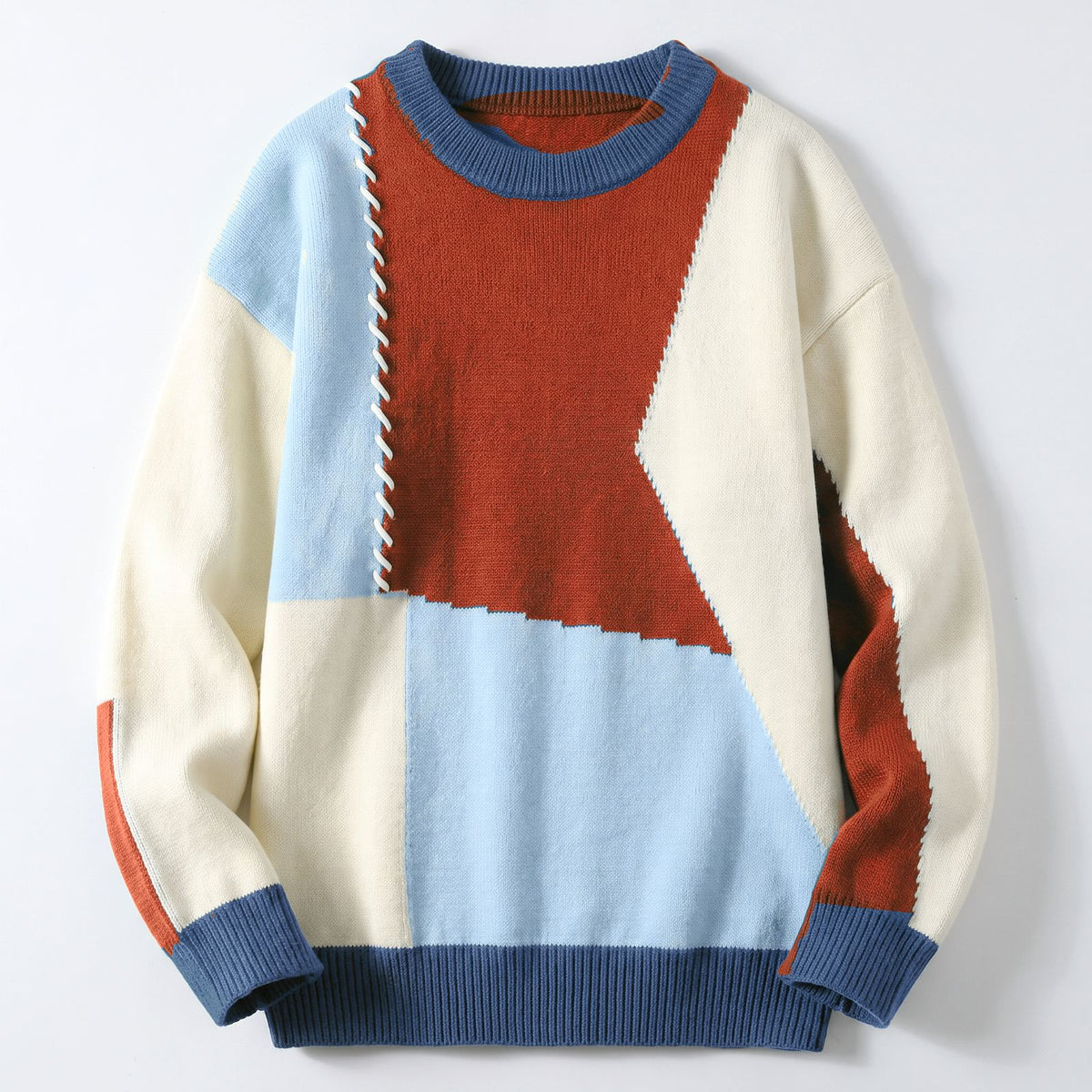 Men's Loose Fit Patchwork Knitted Jumper