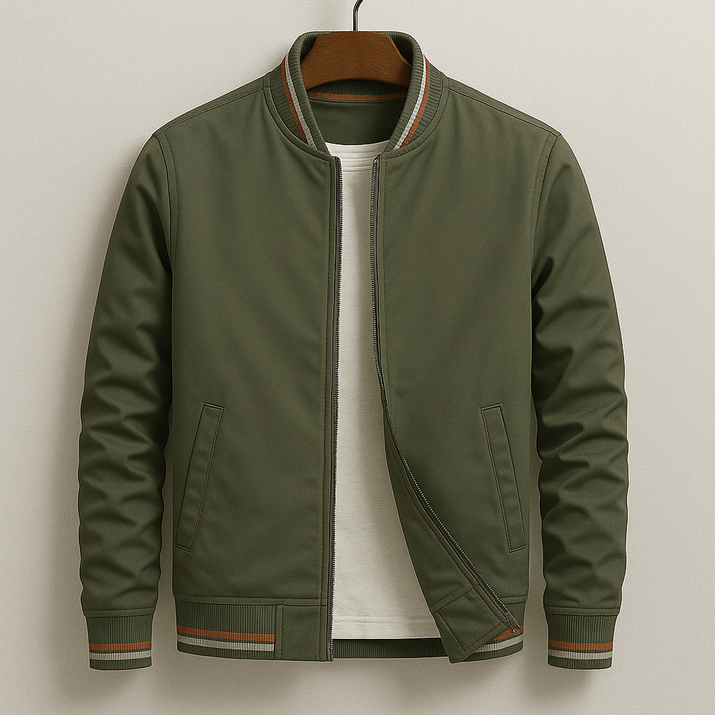 Men's Athletic-Elegant Zip-Up Jacket with Striped Accents - Cotton Blend