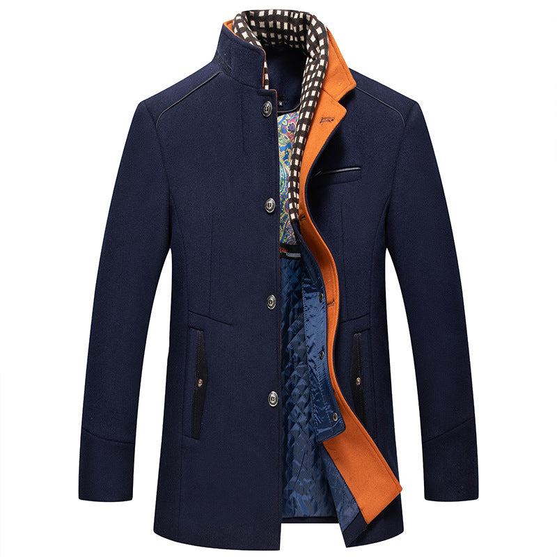 Men's Sophisticated Wool Coat with Stand-Up Collar