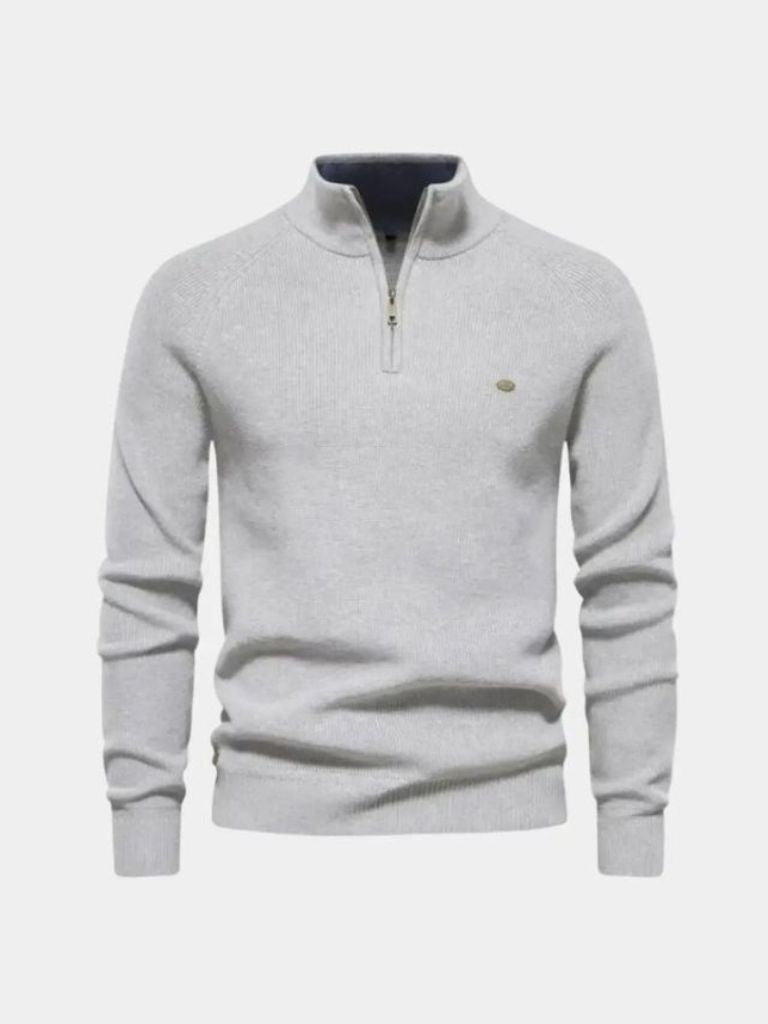 Premium Cotton Men's Quarter-Zip Sweater with Elegant Embroidery