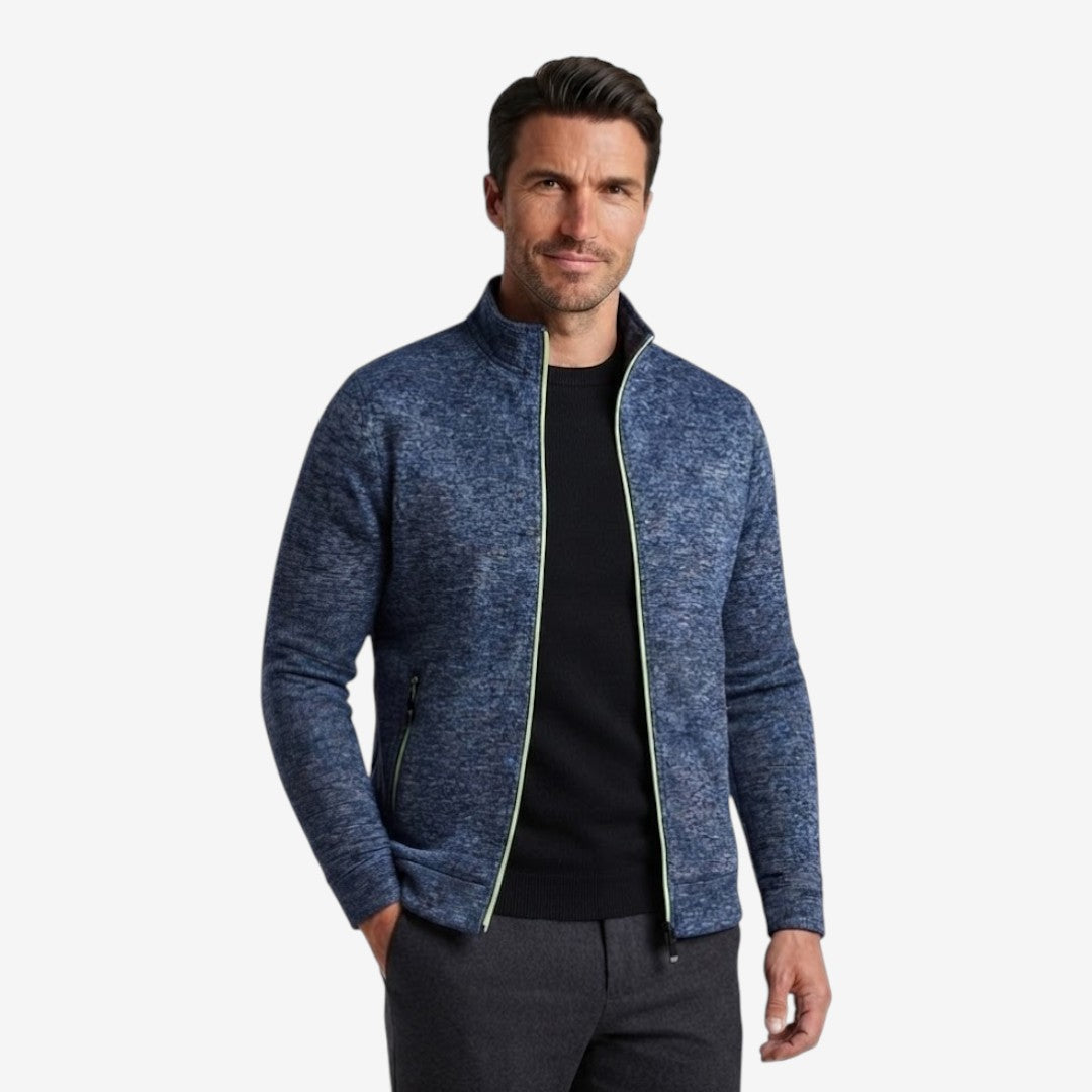 Sleek Men's Knit Zip Jacket with High Collar and Zippered Pockets