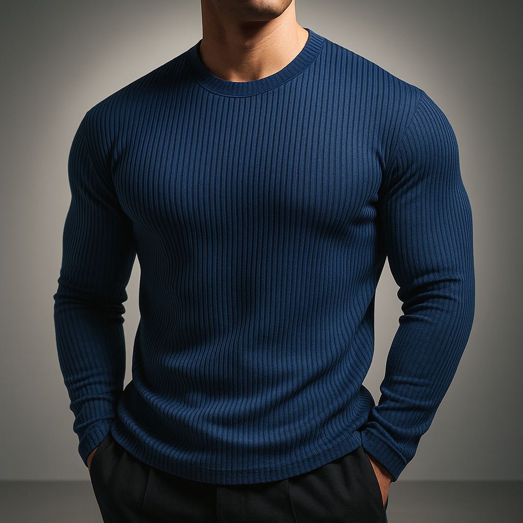 Men's Ribbed Knit Sweater - Contemporary Essential with Vertical Rib Design